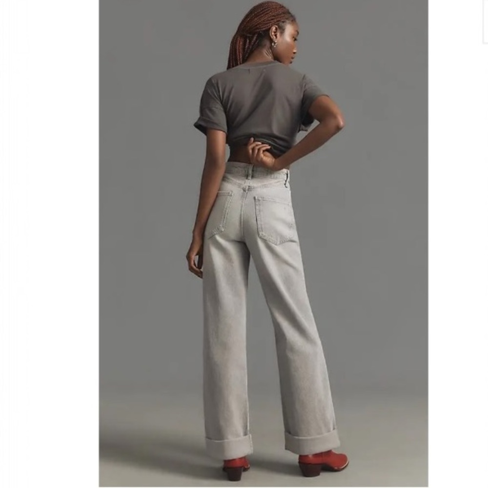 ANTHROPOLOGIE PILCRO The Austyn High Rise Wide Leg Cuffed Jean Grey NEW - Picture 3 of 9